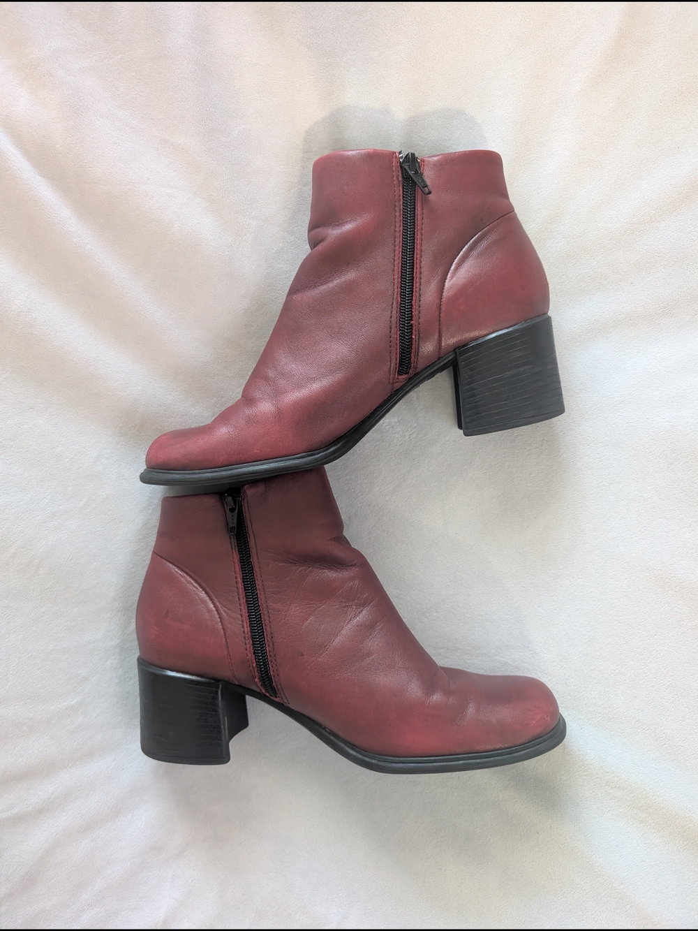White Mountain Y2K Inspired Burgundy Leather Ankle Boots Chunky Heel Square Toe